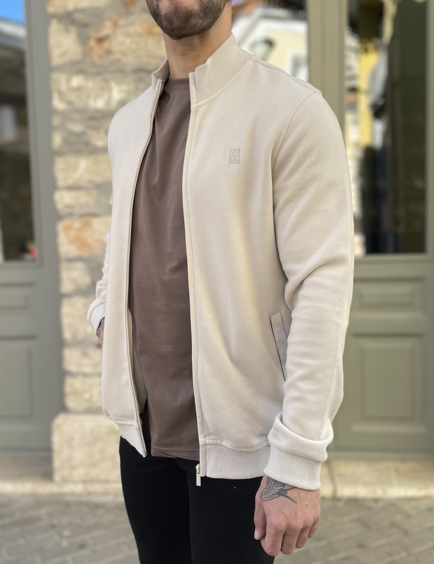 Ανδρική μπεζ βαμβακερή ζακέτα με γιακά 2330B φωτογραφία